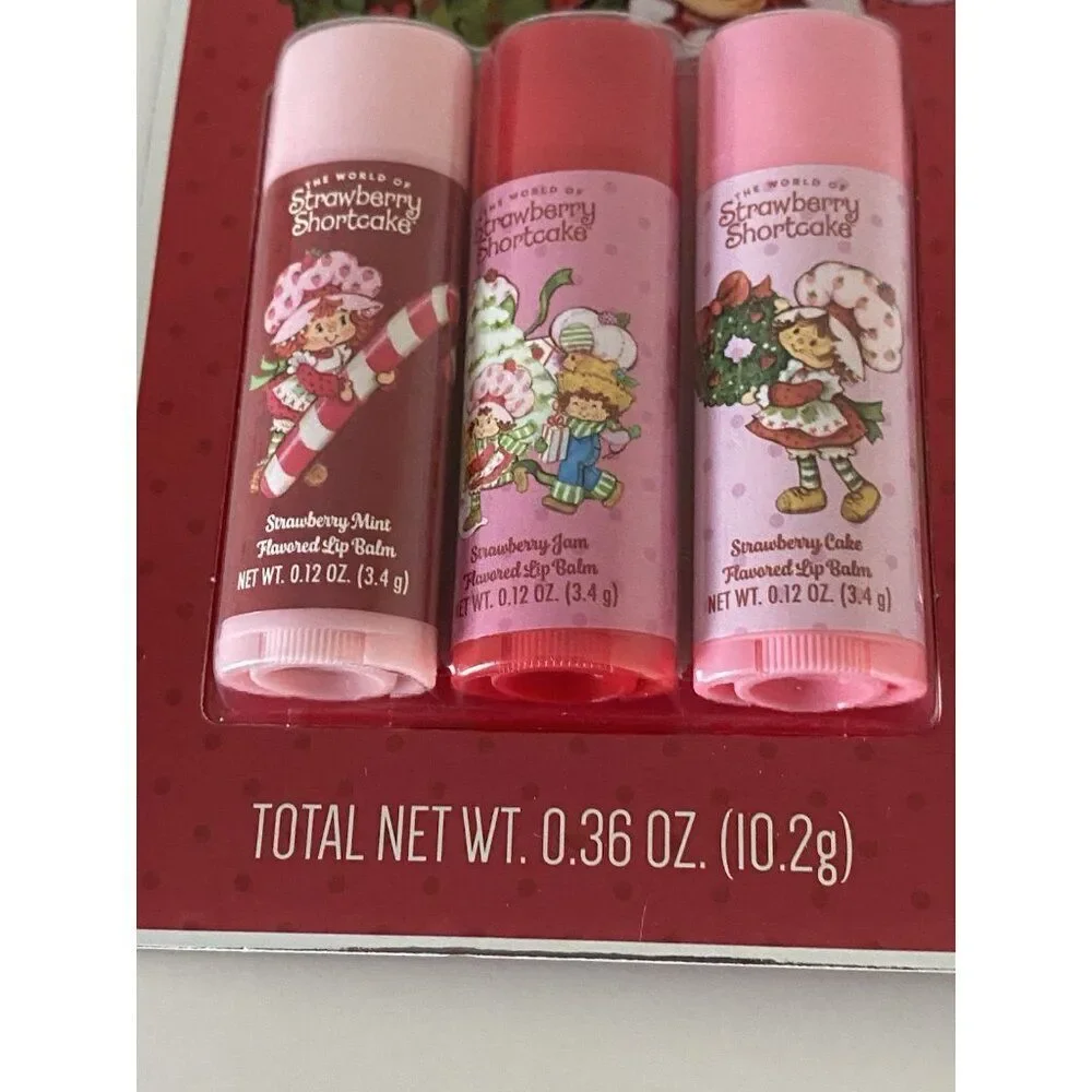 Set‎ Of 3 Strawberry Shortcake Flavored Lip Balms And Keychain Holder NEW